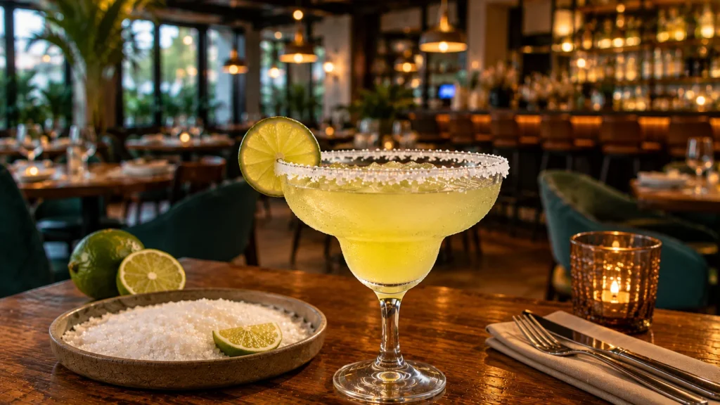 salt rim on the glass of margarita